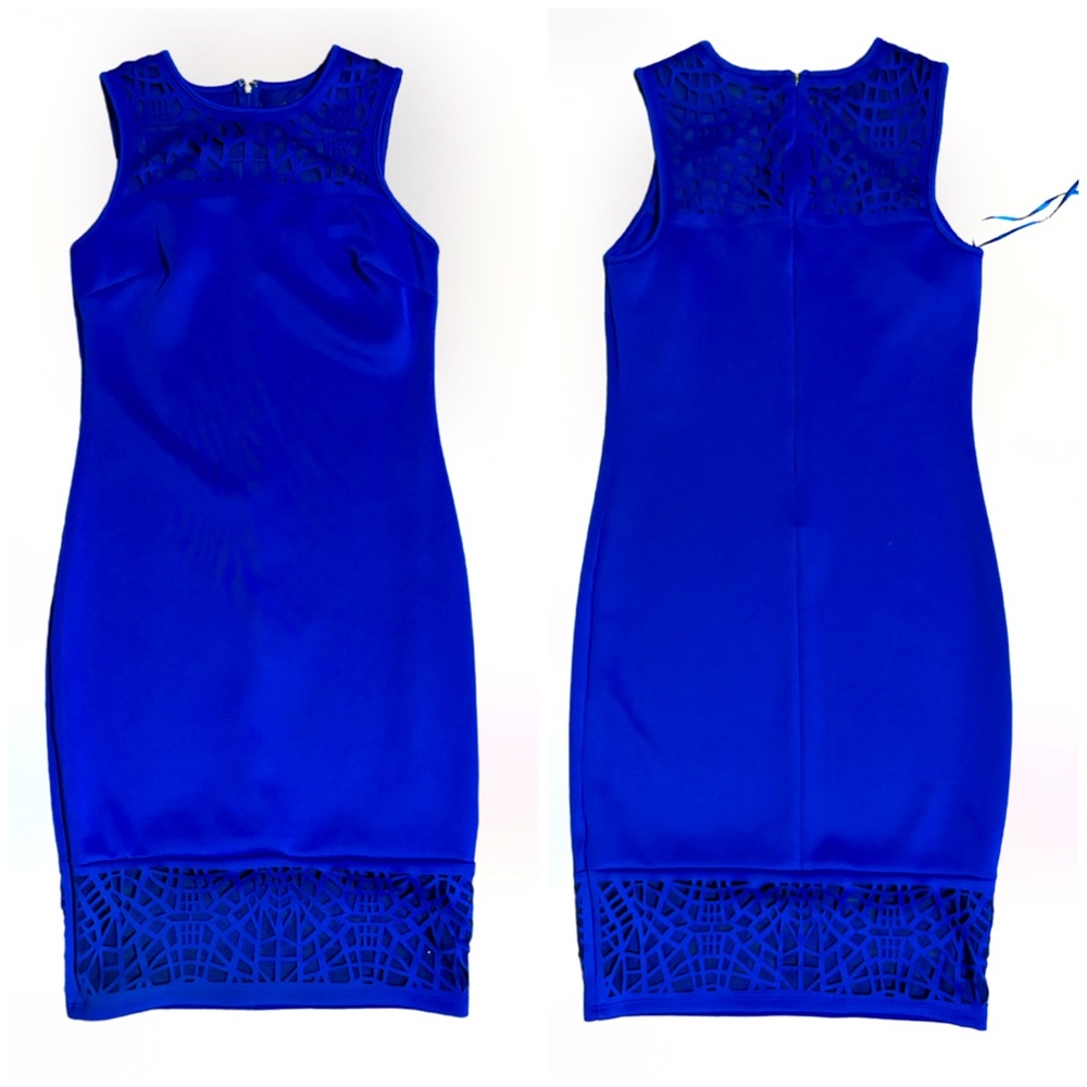 NWOT Thalia Sodi ROYAL BLUE Sheath MIDI Dress w/Cutouts at Neck & Bottom SZ S